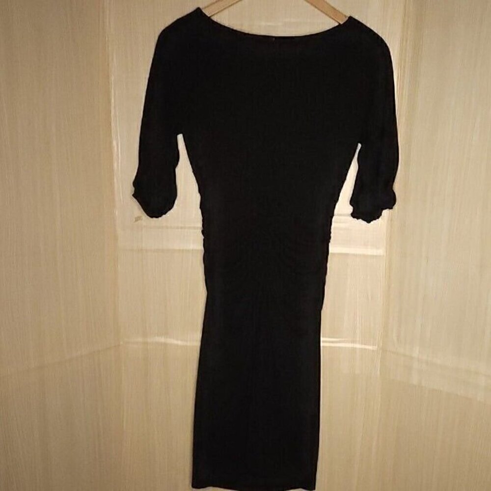 White House Black Market Womens Black LBD Midi Ruched Body Con Dress Small